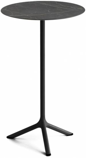 Стол ламинированный барный Tripe черный, черный мрамор Сахара Ø600х1100 мм