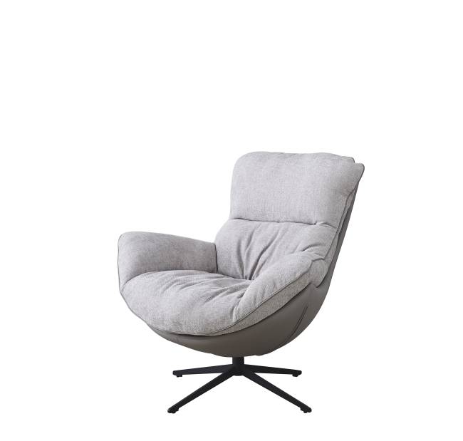 Комплект кресло HUG светло-серый, экокожа, шенилл с оттоманкой светло-серый, экокожа
