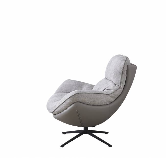 Комплект кресло HUG светло-серый, экокожа, шенилл с оттоманкой светло-серый, экокожа