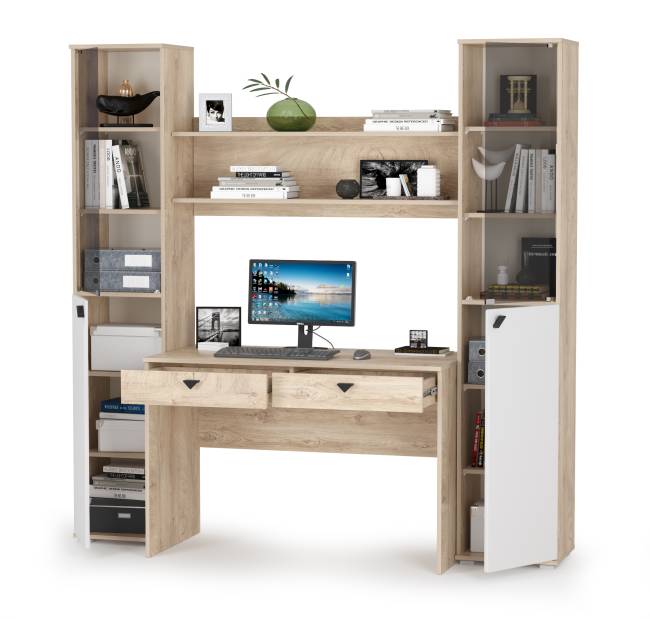 Место для работы Бостон № 38 цвет дуб эндгрейн элегантный/фасады МДФ милк рикамо софт