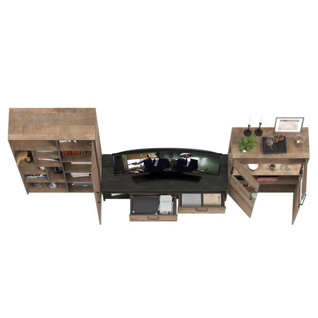 Шкаф-стеллаж лофт с комодом с подсветкой и тумбой для аппаратуры Трувор цвет дуб гранж песочный/интра