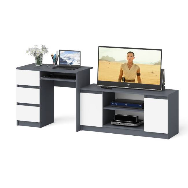 Стол компьютерный однотумбовый МС-6 левый с тумбой 1200-1 Мори цвет графит/белый