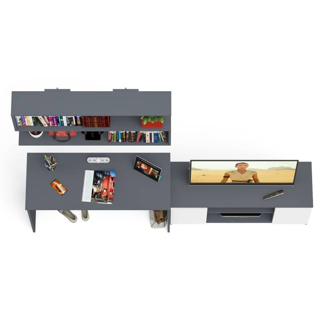 Широкая тумба Мори 1200 с письменным столом 1200.1 и полкой 1200 цвет графит/белый