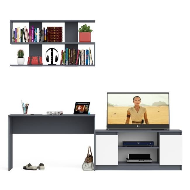 Широкая тумба Мори 1200 с письменным столом 1200.1 и полкой 1200 цвет графит/белый