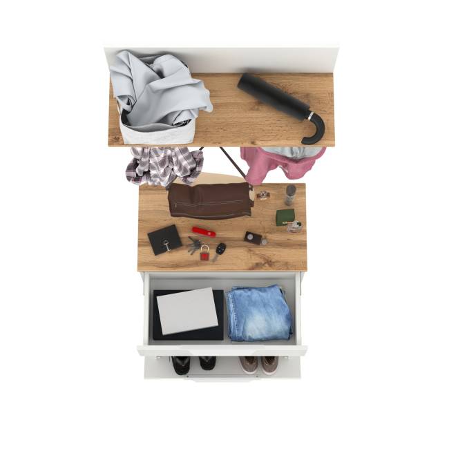 Тумба для обуви с вешалкой и с вешалкой с полкой Октава цвет белый шагрень/дуб крафт золотой