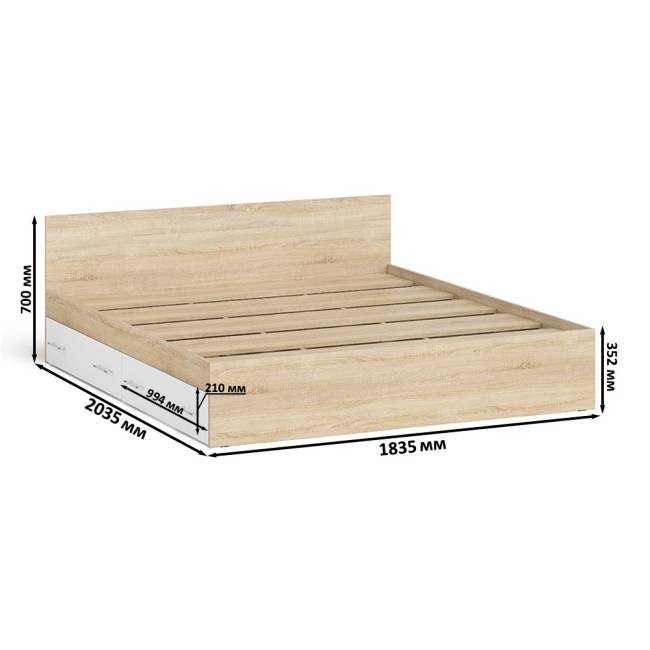 Кровать двуспальная с выдвижными ящиками Мори 1800 цвет дуб сонома/белый