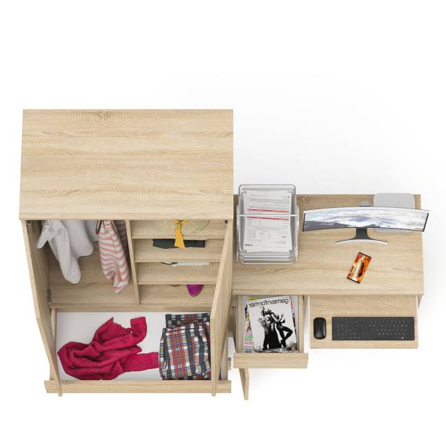 Шкаф-комод Мори МШ900 2 ящика и две дверки со столом компьютерным МС-1 левым Мори цвет дуб сонома