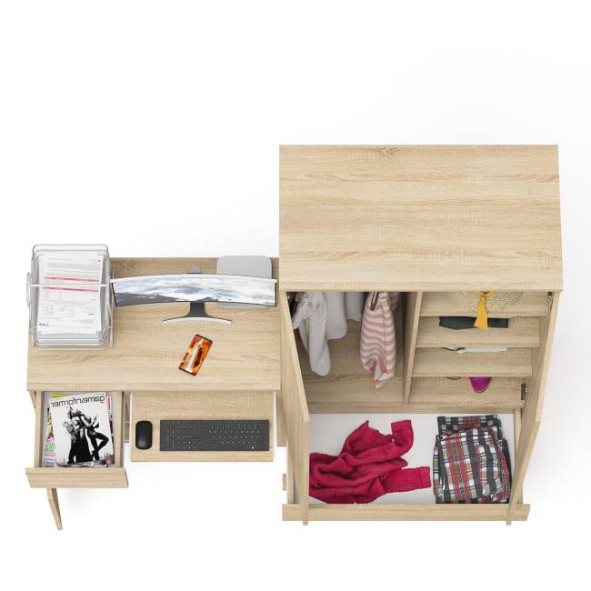 Шкаф-комод Мори МШ900 2 ящика и две дверки со столом компьютерным МС-1 левым Мори цвет дуб сонома