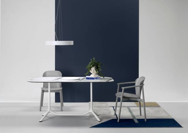 Столешница прямоугольная со скругленными углами Compact Laminate для подстолья Tripe Double белый мрамор Каррара 1400х700х12 мм