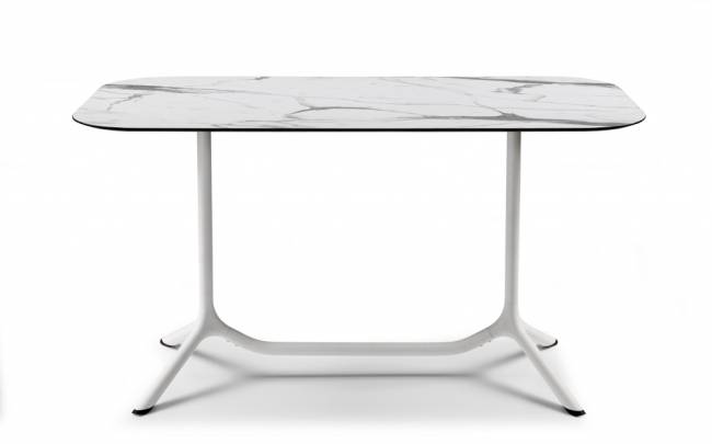 Столешница прямоугольная со скругленными углами Compact Laminate для подстолья Tripe Double белый мрамор Каррара 1400х700х12 мм