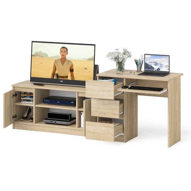 Стол компьютерный однотумбовый МС-6 левый с тумбой 1200-1 Мори цвет дуб сонома