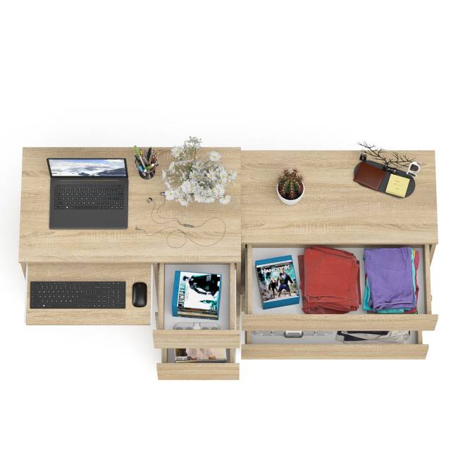 Компьютерный стол с тремя ящиками МС-6 правый с комодом на три ящика Мори цвет дуб сонома