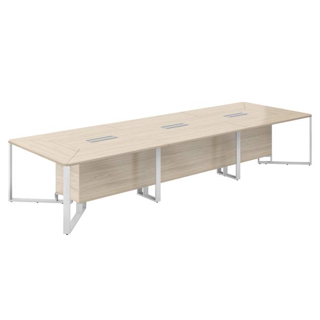 SP.0107.AR.AR.WH / Стол переговорный 4200х1400х750 / столешница:акация равелло, подстолье:акация равелло, металлокаркас:белый, лючок:серый
