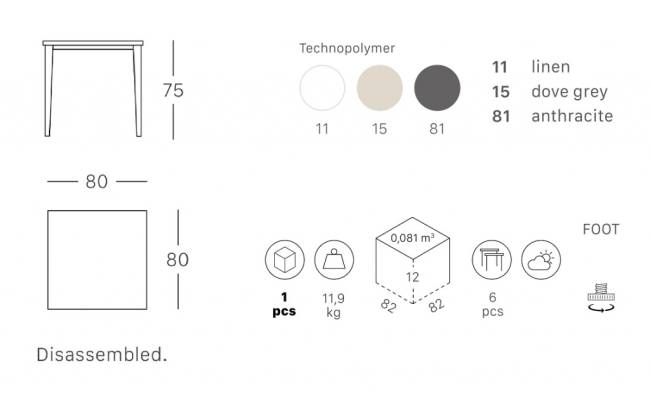 Стол пластиковый обеденный Timo антрацит 800х800х750 мм