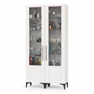 Два пенала со стеклом в гостиную Валенсия цвет белый шагрень