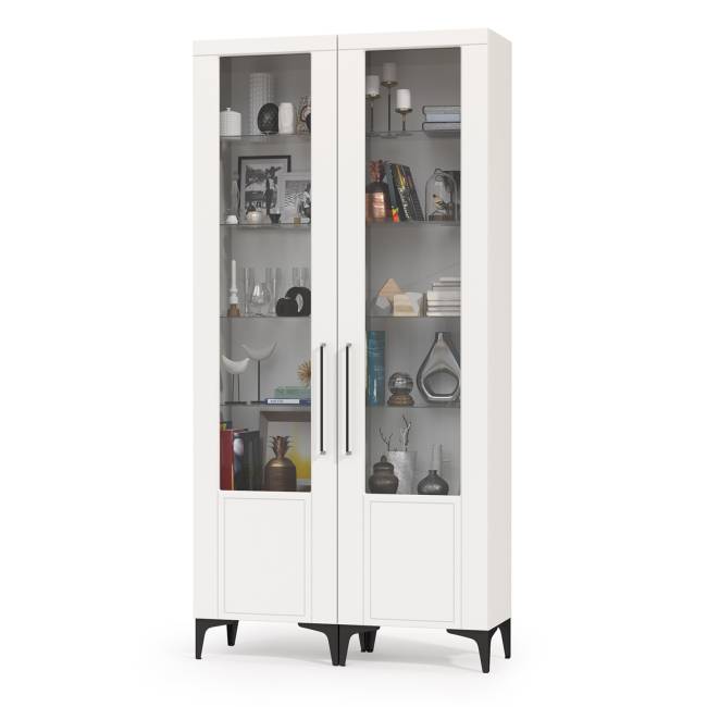 Два пенала со стеклом в гостиную Валенсия цвет белый шагрень