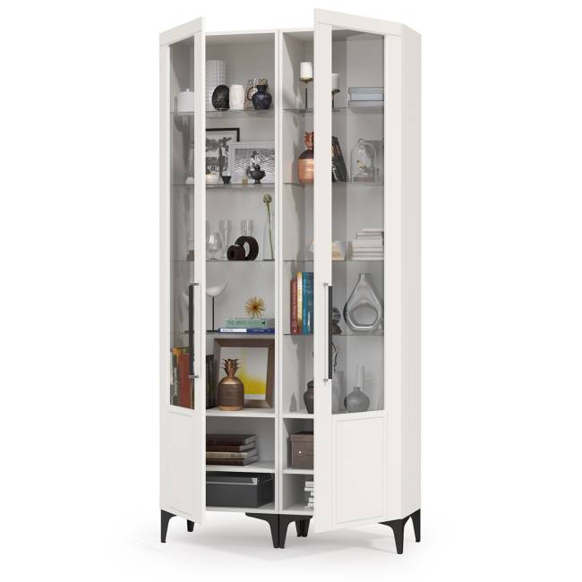 Два пенала со стеклом в гостиную Валенсия цвет белый шагрень