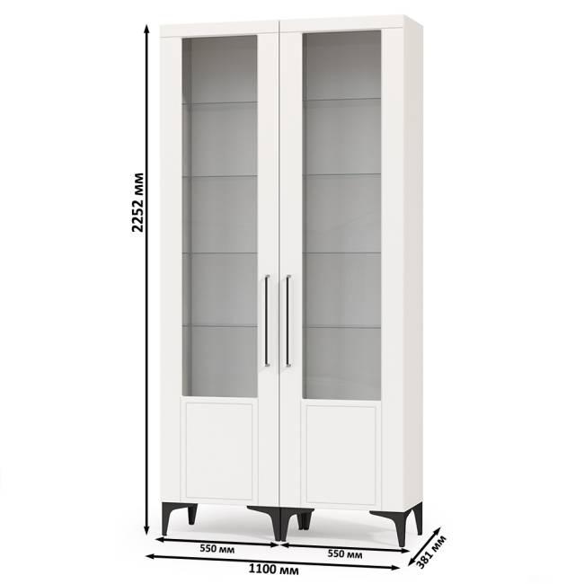 Два пенала со стеклом в гостиную Валенсия цвет белый шагрень