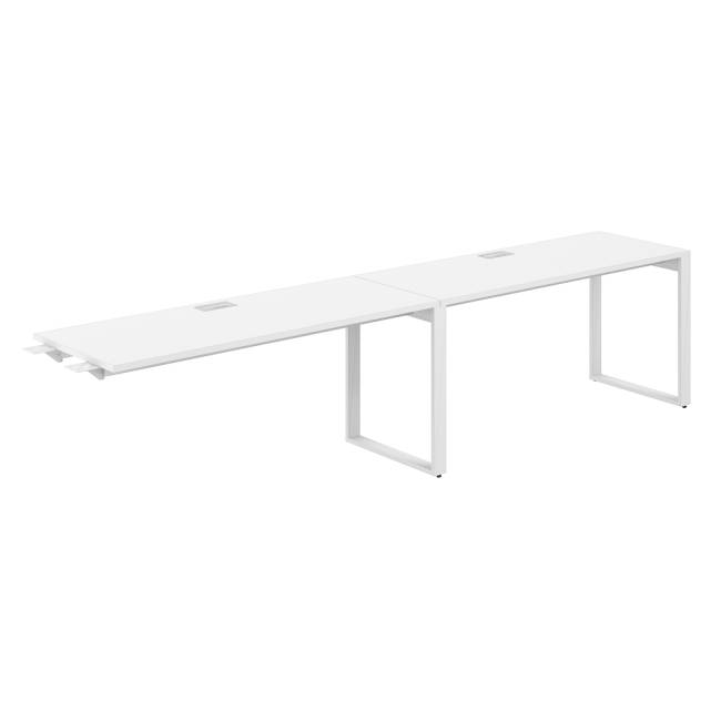 AG.193.WH.L.72.WH / Рабочая станция комбо s-b-s 3200х600х750 / профиль О-образный: 70х20 белый; лючок: серебро; столешница: белый