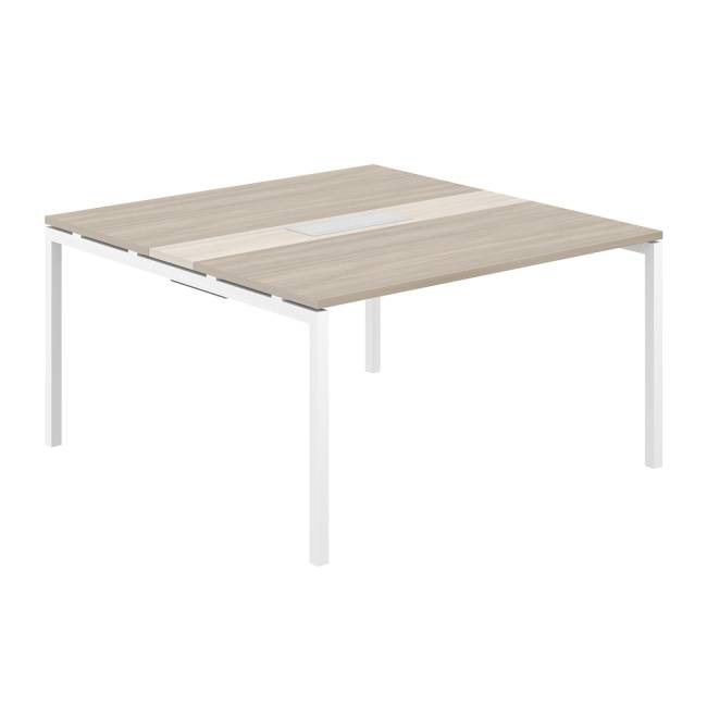 SG.282.OD.44.WH.OL / Стол переговорный комбинированный 1400х1438х750 МК40х40 / профиль: 40х40 белый; столешница: дуб темный, вставка светлый дуб