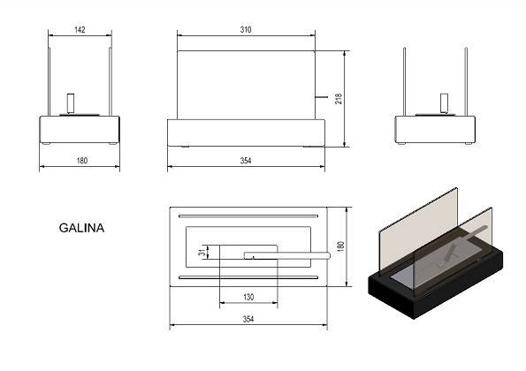 Набор: биокамин GALINA, биотопливо (1.5 л), зажигалка