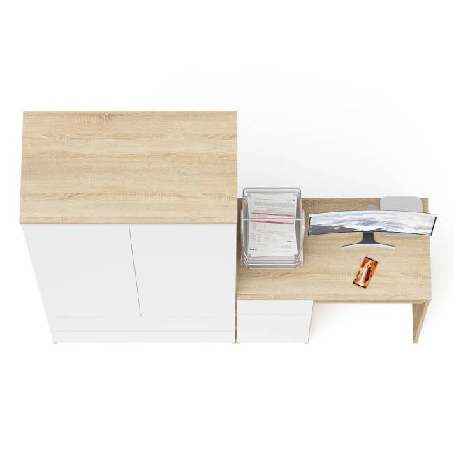 Шкаф-комод Мори МШ900 2 ящика и две дверки со столом компьютерным МС-1 левым Мори цвет дуб сонома/белый