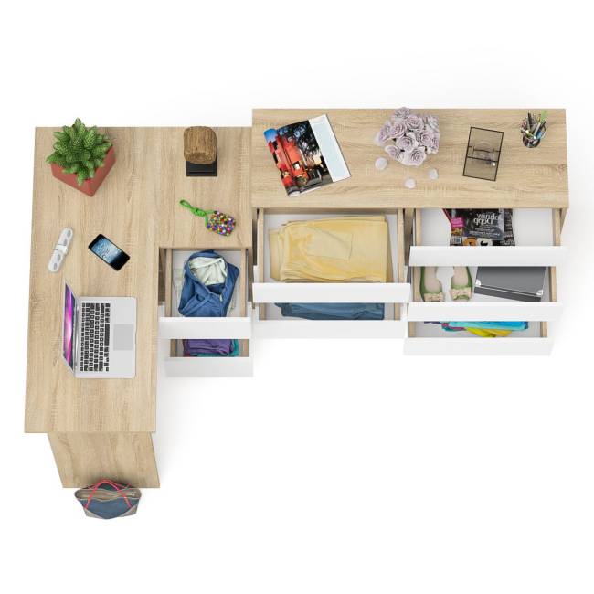 Компьютерный стол МС-16 правый с комодом МК1200 8 ящиков Мори цвет дуб сонома/белый