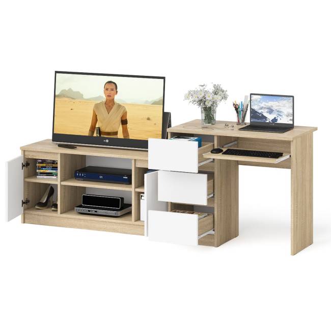 Стол компьютерный однотумбовый МС-6 левый с тумбой 1200-1 Мори цвет дуб сонома/белый