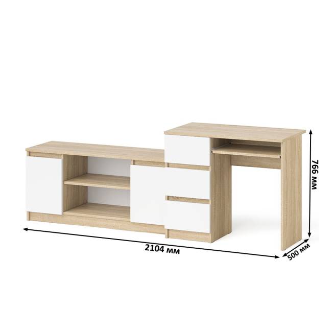 Стол компьютерный однотумбовый МС-6 левый с тумбой 1200-1 Мори цвет дуб сонома/белый