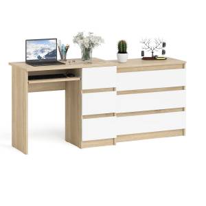 Компьютерный стол с тремя ящиками МС-6 правый с комодом на три ящика Мори цвет дуб сонома/белый