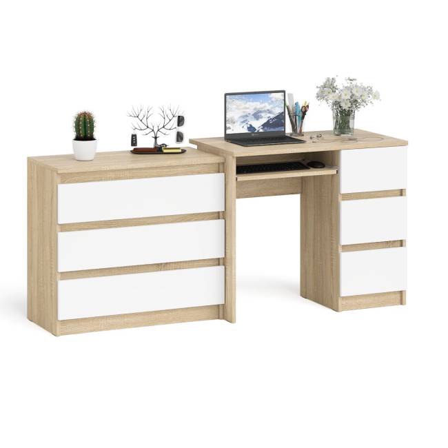 Компьютерный стол с тремя ящиками МС-6 правый с комодом на три ящика Мори цвет дуб сонома/белый