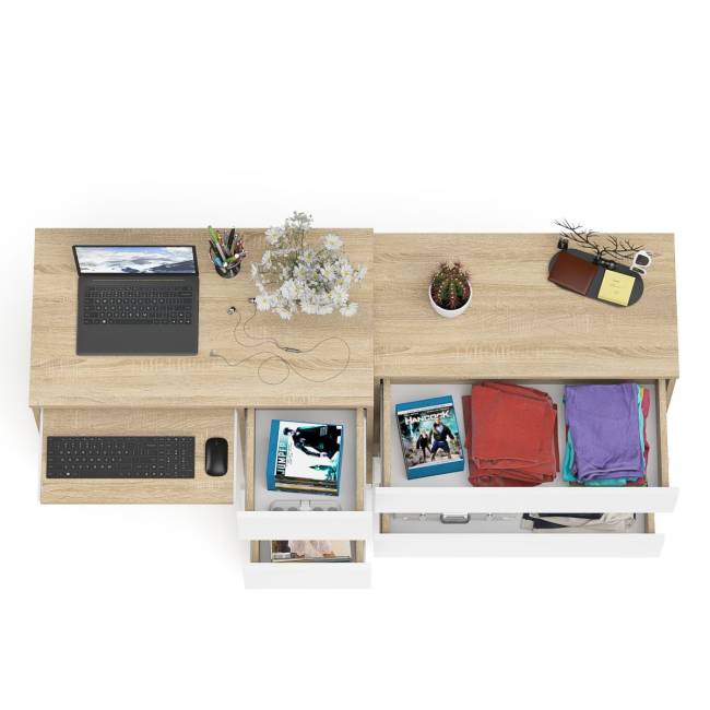 Компьютерный стол с тремя ящиками МС-6 правый с комодом на три ящика Мори цвет дуб сонома/белый