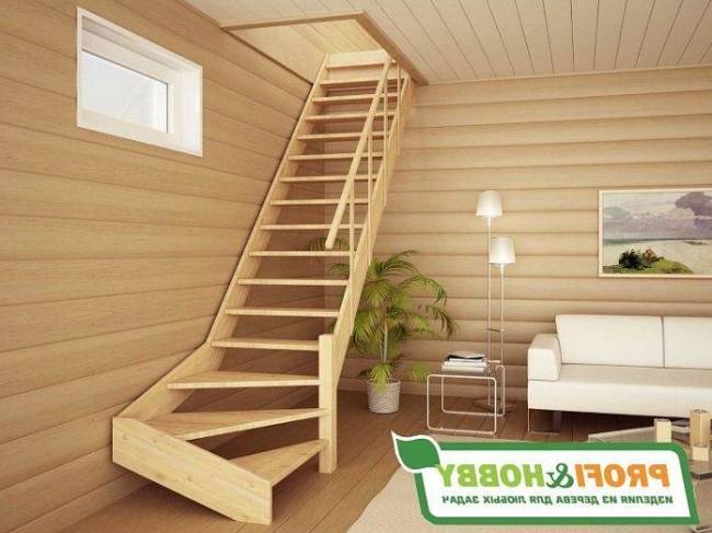 Деревянная лестница ЛС-14м с поручнем