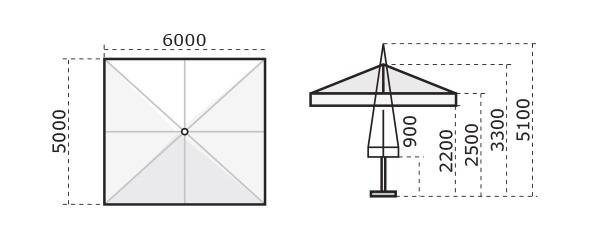 Зонт профессиональный телескопический 5х6 м Capri Dark антрацит, слоновая кость 5000х6000 мм