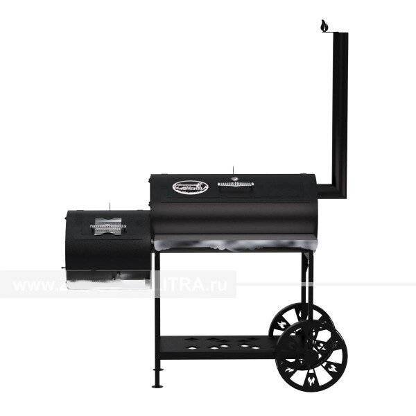 Гриль-Смокер XL, из стали толщиной 4 мм, топка слева, в термостойкой покраске