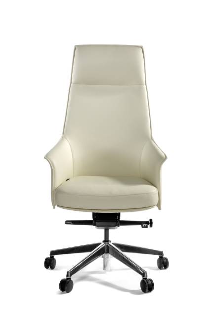 Кресло офисное / Бордо / слоновая кость кожа / алюминиевая крестовина