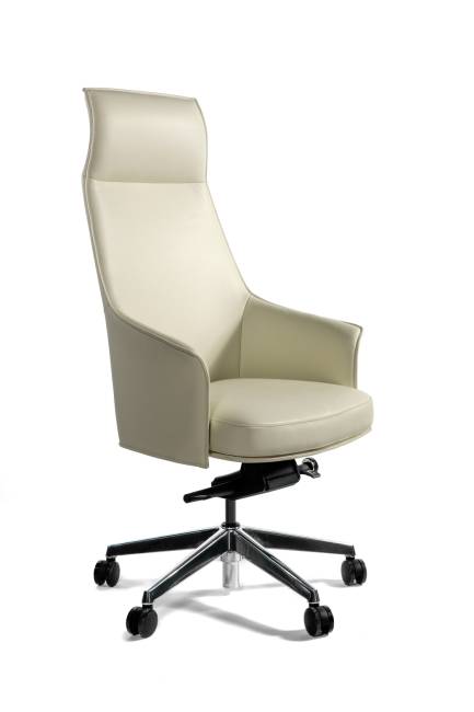 Кресло офисное / Бордо / слоновая кость кожа / алюминиевая крестовина