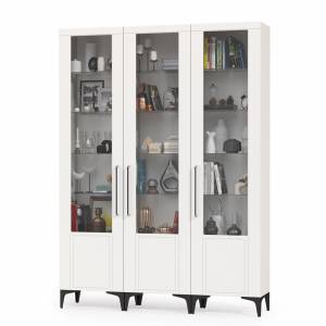 Три пенала со стеклом для гостиной Валенсия цвет белый шагрень