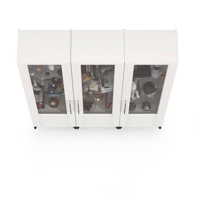 Три пенала со стеклом для гостиной Валенсия цвет белый шагрень