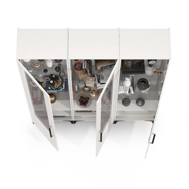 Три пенала со стеклом для гостиной Валенсия цвет белый шагрень