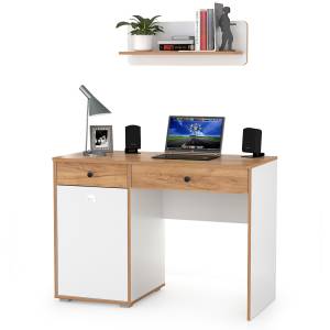 Стол письменный Вуди с навесной полкой цвет белый премиум/дуб крафт золотой