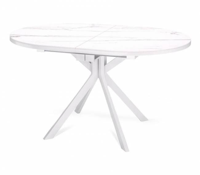 Стол овальный керамический Avilon 130-175*90*76 белый мрамор/белый