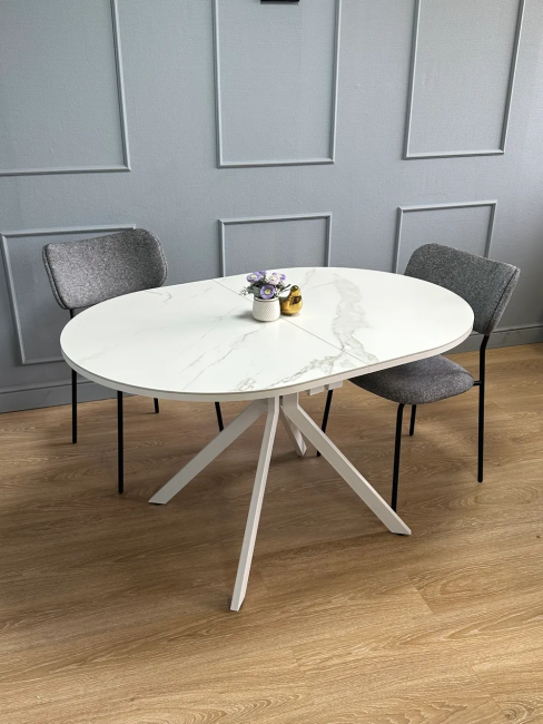 Стол овальный керамический Avilon 130-175*90*76 белый мрамор/белый