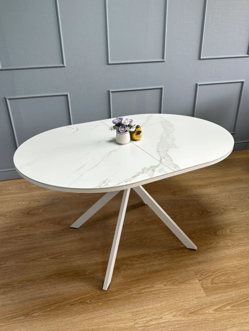 Стол овальный керамический Avilon 130-175*90*76 белый мрамор/белый