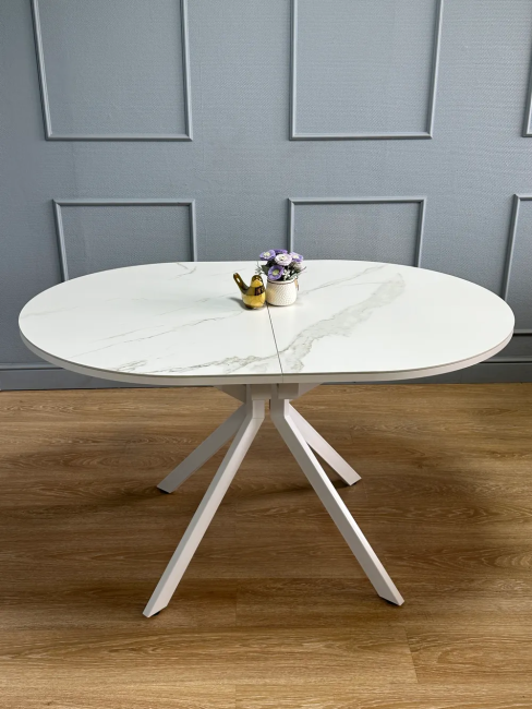 Стол овальный керамический Avilon 130-175*90*76 белый мрамор/белый