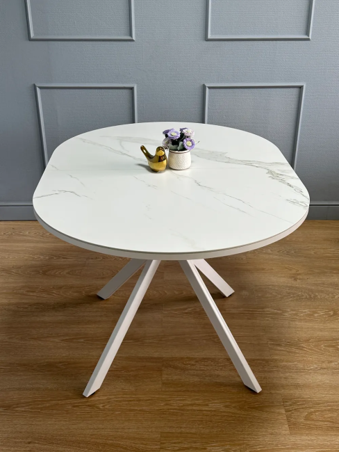 Стол овальный керамический Avilon 130-175*90*76 белый мрамор/белый