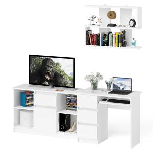 Тумба Мори МТВ1204.1 с компьютерным столом МС-6 левый и полкой 900 цвет белый