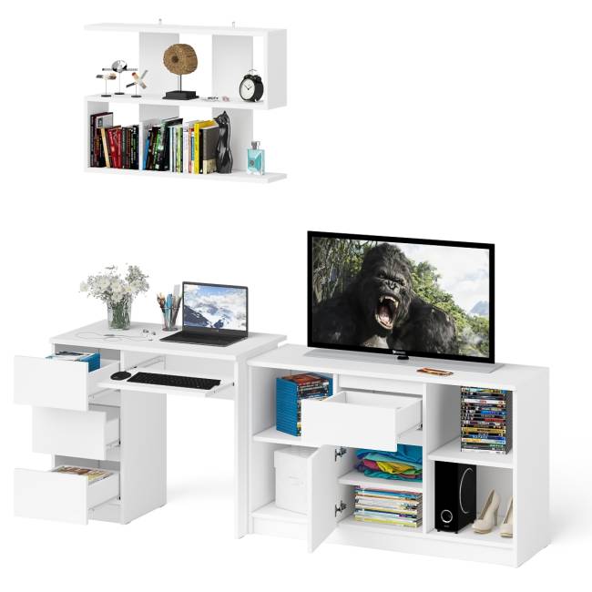 Тумба Мори МТВ1204.1 с компьютерным столом МС-6 левый и полкой 900 цвет белый