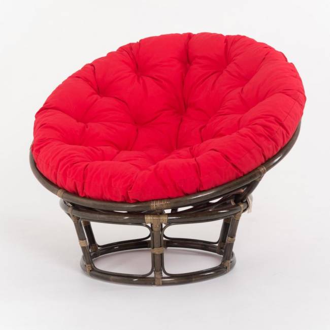 Кресло "PAPASAN" темный коньяк красная подушка