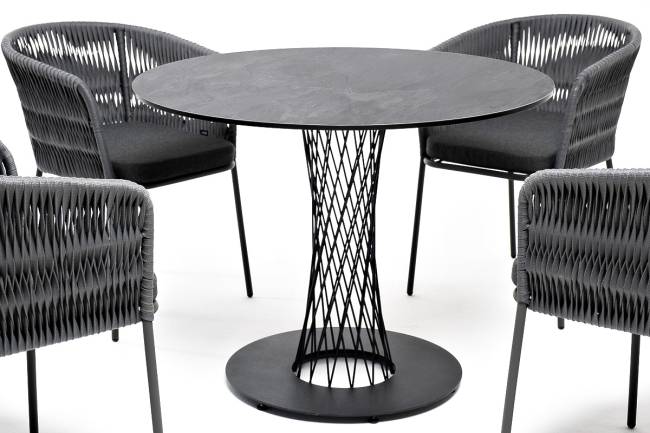 "Диего" обеденная группа на 4 персоны со стульями "Бордо" плетения колос, столешница "серый гранит"
